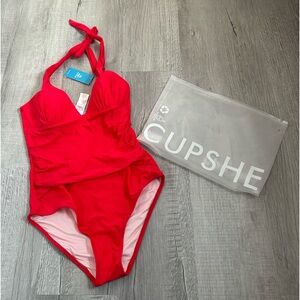 Cupshe Red Halter Bathing Suit One Piece Brand New Size Medium ❤️